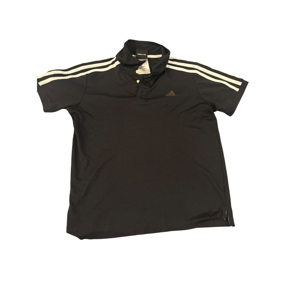 Adidas Boys Black Three Stripe Polo Shirt Short Sleeve Size Medium 10-12